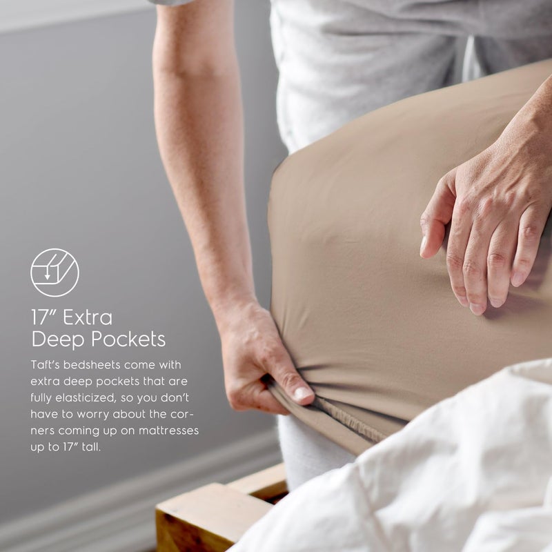 Tafts Full Sheets Set, Pure 100% Viscose derived from Bamboo Bed Sheets Set, Luxuriously Soft, Silky, Cooling Sheets, Double Stitched, Lifetime Quality Promise (Beige) - Image 4